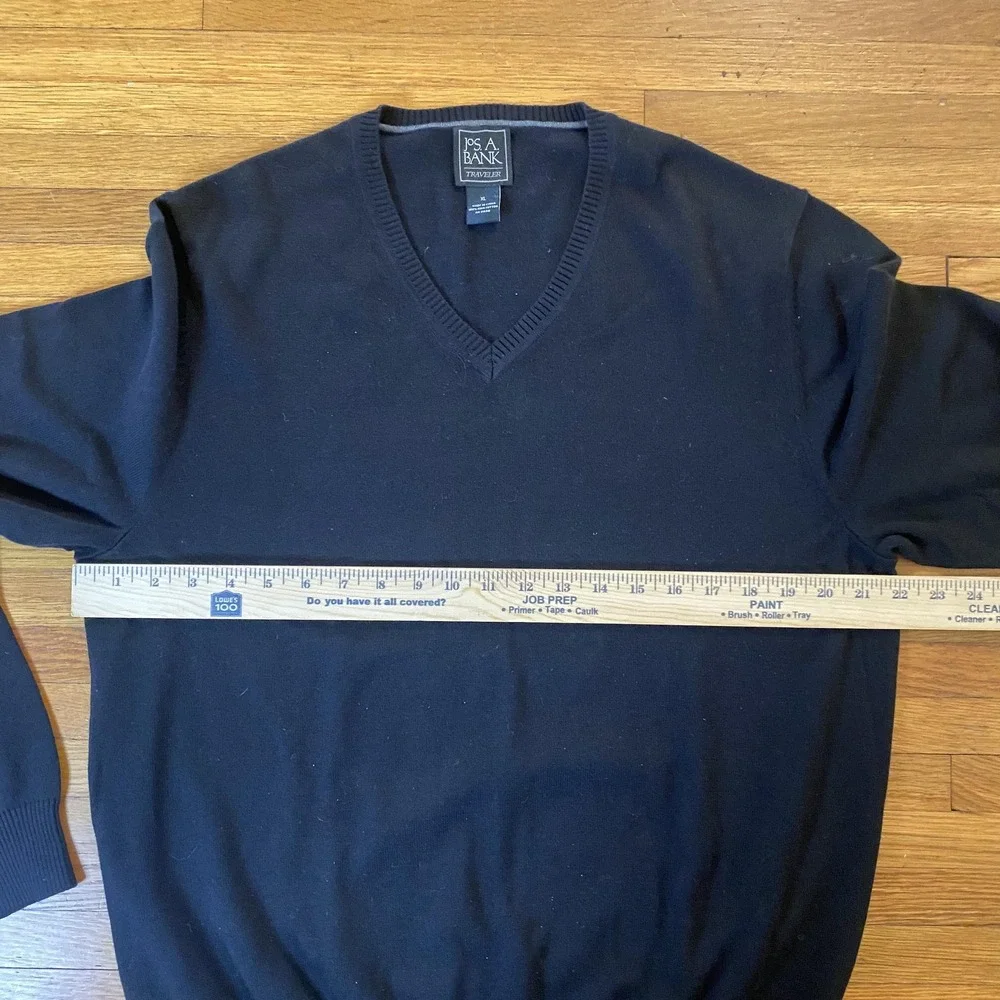 Jos A Bank Traveler Sweater Mens XL Black Pima Cotton V Neck Pullover Knit